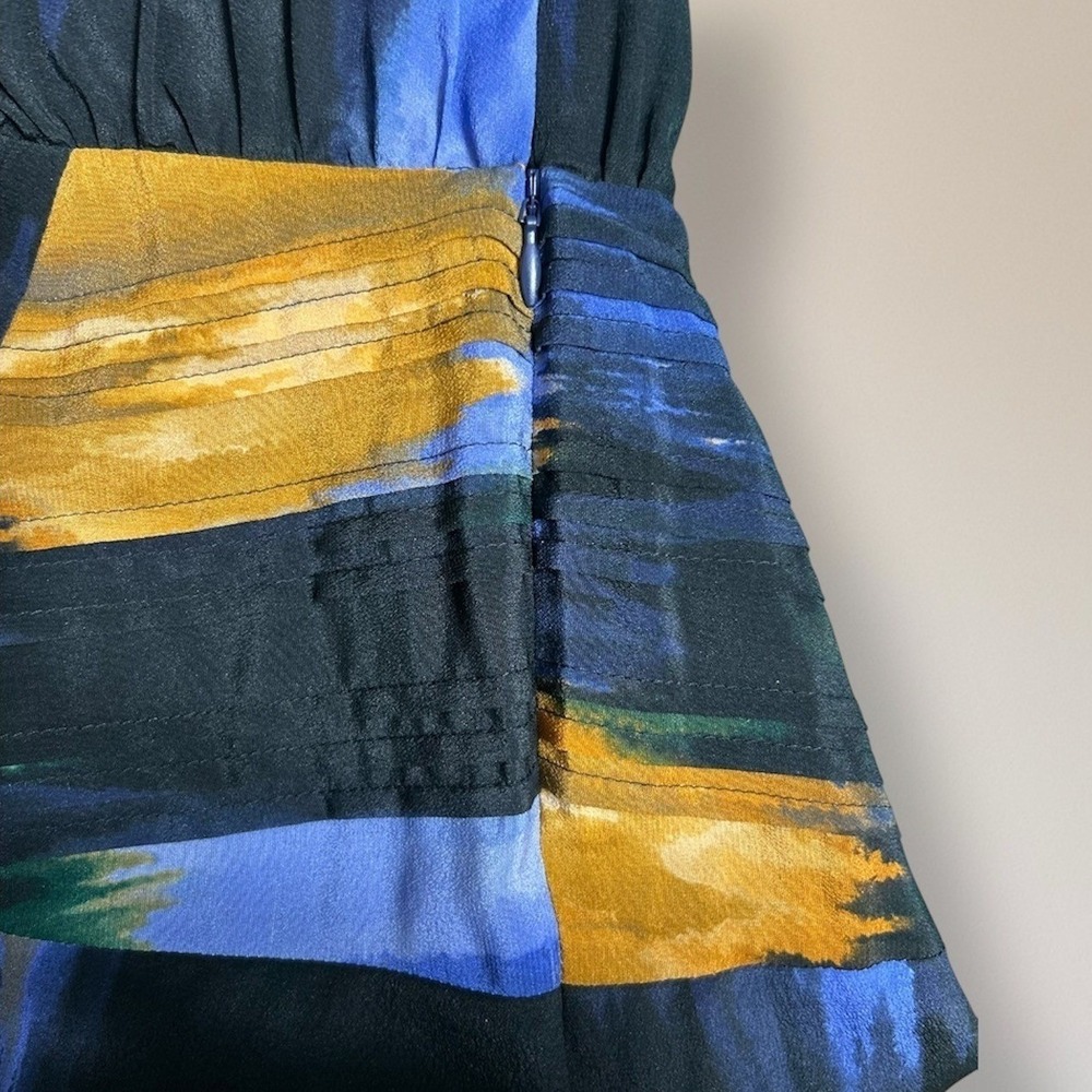 Marie Oliver Vera Silk Mini Dress Blue Floral Pleated Homecoming Wedding Guest - Picture 11 of 15